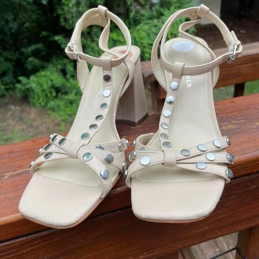Marc Fisher Women's 7.5 Nude Block Sandals w/ Studs